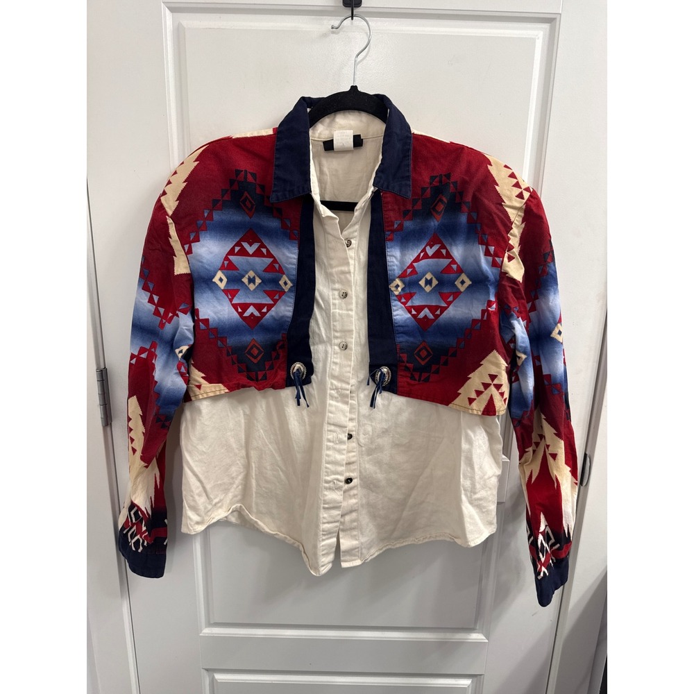 Roughrider by Circle T Vintage Aztec Southwestern Concho Shirt Women XL Red Blue